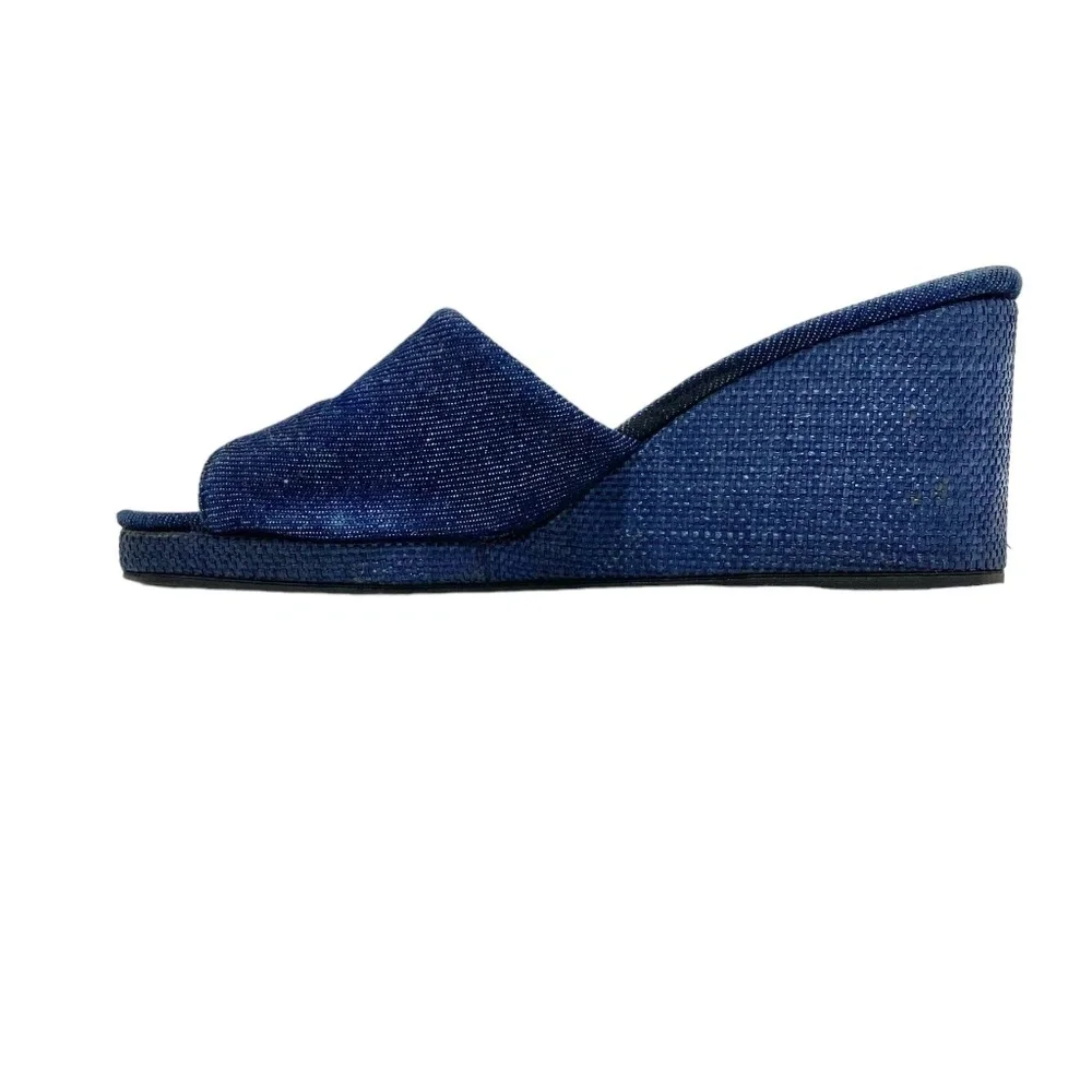 PERUGIA WEDGES HEELED DENIM SANDALS in blue- SIZE 37